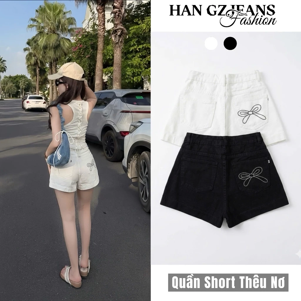 HAN.GZ - Quần Short Jean Nữ Lưng Cao Dáng Suông Nơ Cá Tính Jean Nữ Form Rộng Thời Trang X287