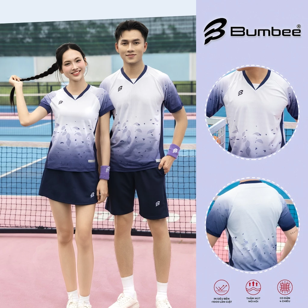 Áo Thể Thao Bumbee B Nam Nữ Xanh Navy Ombre Lá – Thoáng Khí, Thấm Hút Mồ Hôi, Co Giãn 4 Chiều (516 tím)