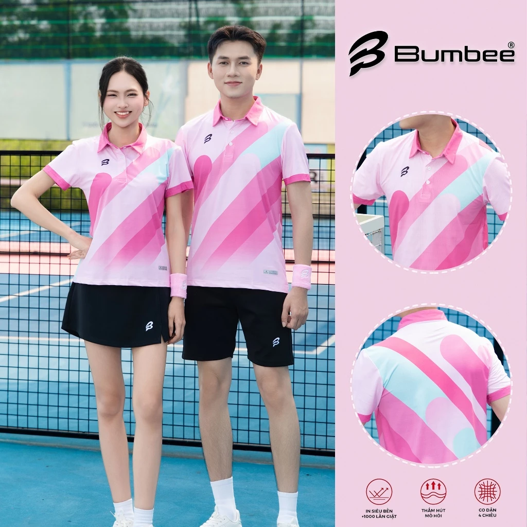 Áo Thể Thao Bumbee B Polo Chính Hãng Vải Mè Cao Cấp Co Giãn 4 Chiều Đủ Size Nam Nữ (2210 hồng)
