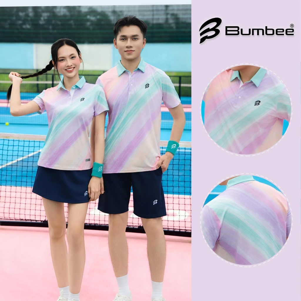 Áo Thể Thao Bumbee B Polo Nam Nữ Co Giãn 4 Chiều, Thấm Hút Mồ Hôi Chơi Cầu Lông Pickleball Size M–XXL (7710 xanh)