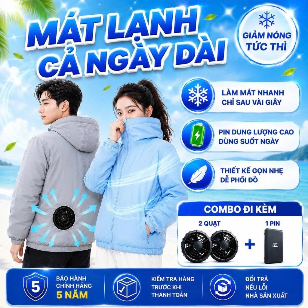 Áo Điều Hòa Pin Siêu Khỏe 98000mAh Mặc Siêu Mát, Áo Chống Nắng Có Quạt Thiết Kế Sành Điệu 2026