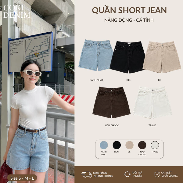 Quần Short Jean Nữ Trơn Lưng Cao Nhiều Màu Form Basic Mặc Thoải Mái SJ025