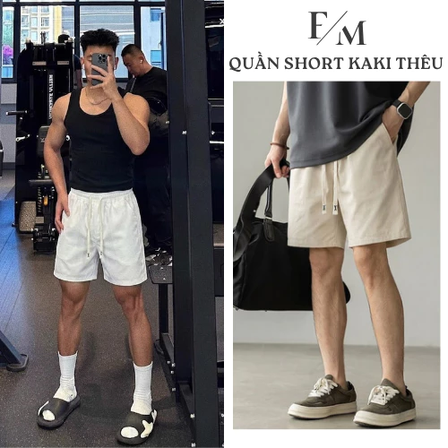 [DEAL HÈ ] Quần Short Kaki Nam Cạp Chun Dây Rút Thêu Chũ Quần Short Kaki Vải Dù Unisex Form Ngắn Trên Gối
