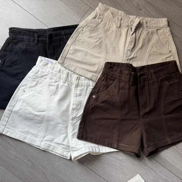 Quần Short Jean Nữ Đắp Chéo Thân Trước Lưng Cao Form Basic Mặc Thoải Mái SJ024