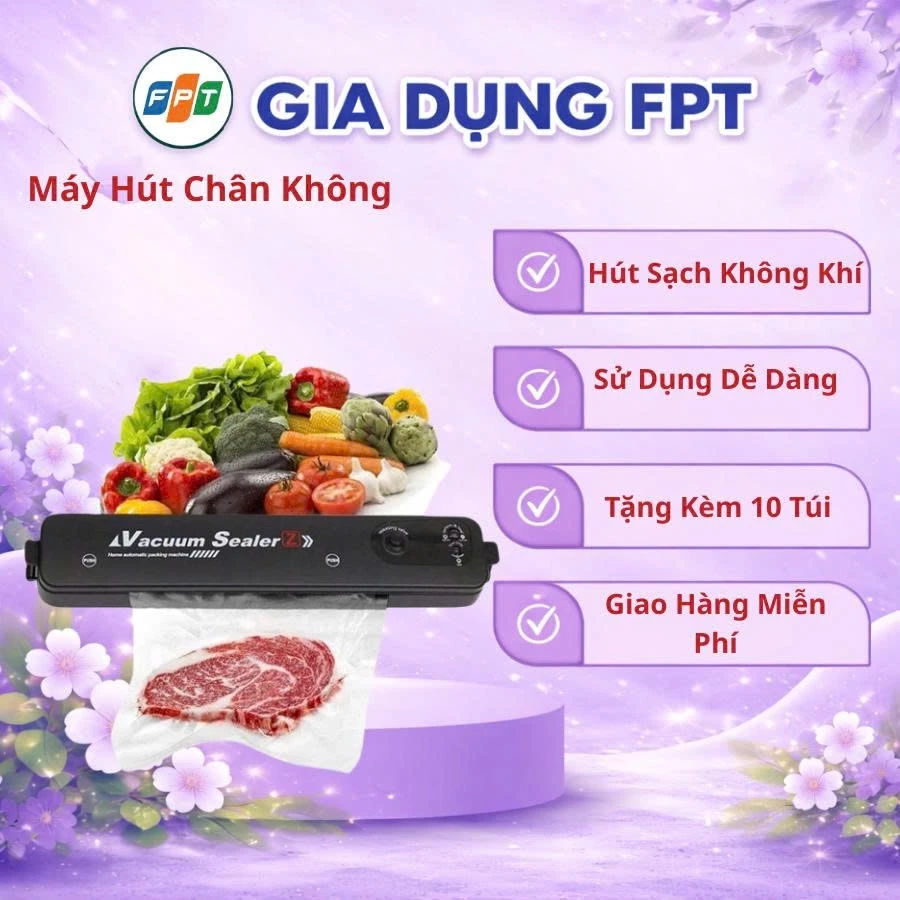 Máy Hút Chân Không Thực Phẩm Kèm Hàn Miệng Túi, Tặng Kèm 10 Túi Hút, Dụng Cụ Nhà Bếp