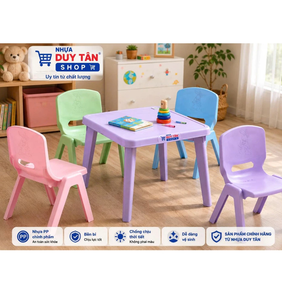 Ghế Bunny, DUY TÂN, nhựa PP, ghế nhựa trẻ em nhỏ gọn, lưng tựa vững chắc (D 34.2, R 33.2, C 43.9)
