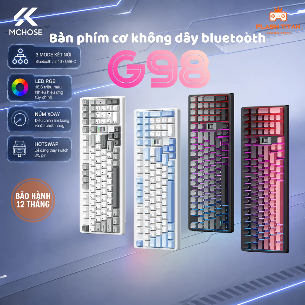 Bàn phím Cơ Không Dây Mchose G98 V2 pro - 3 mode kết nối - Hỗ trợ hotswap - Led RGB nhiều chế độ - Mạch xuôi