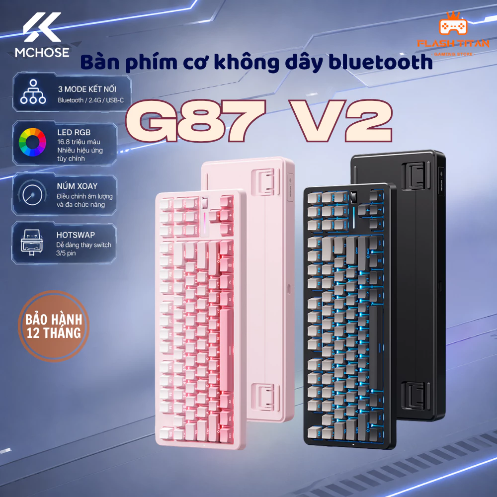 Bàn phím cơ Mchose G87 V2 Kết Nối Không Dây Bluetooth Có núm xoay đa năng - Dùng Cho PC Laptop Chơi Game Văn Phòng