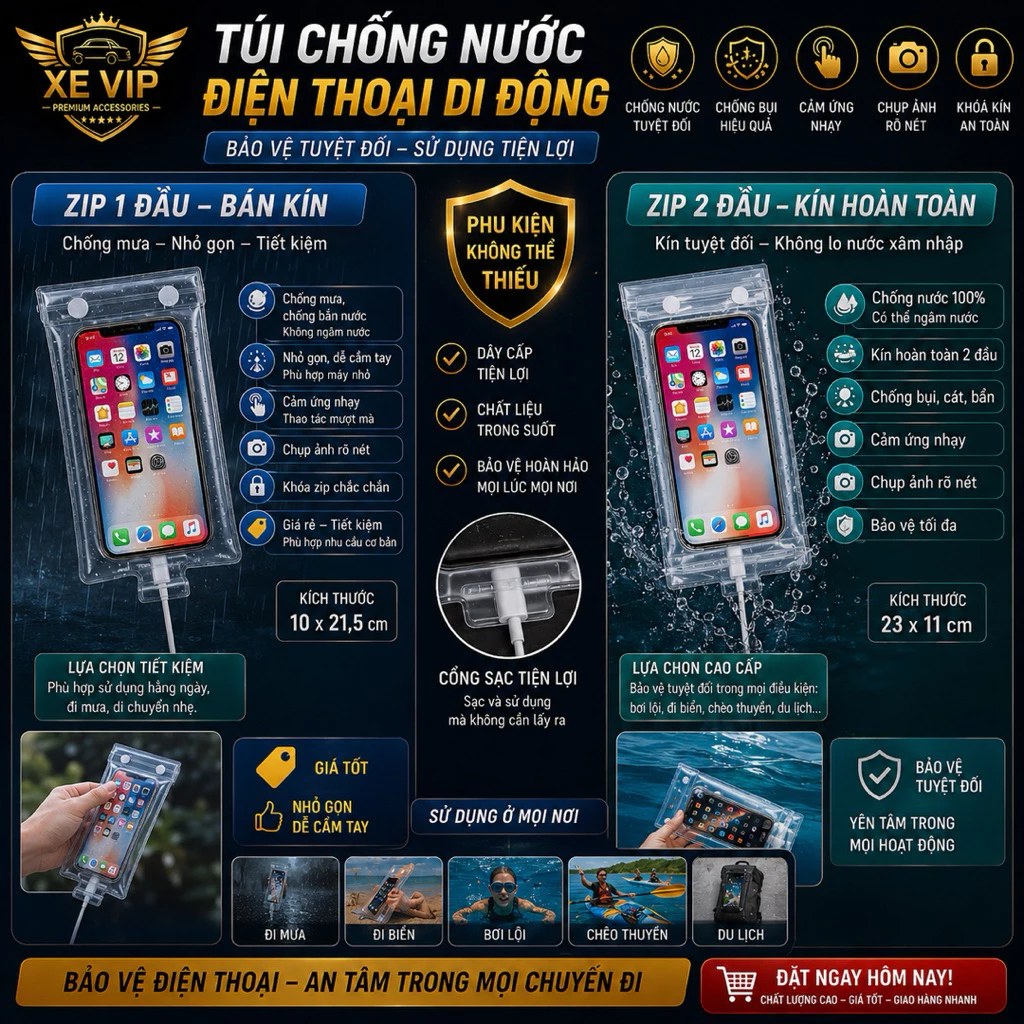 👉 Túi Zip Chống Nước Điện Thoại Trong Suốt PVC Cảm Ứng Nhạy Đi Biển Đi Bơi Đi Mưa Combo 1 2 5 Bao Chống Thấm ĐT⭐