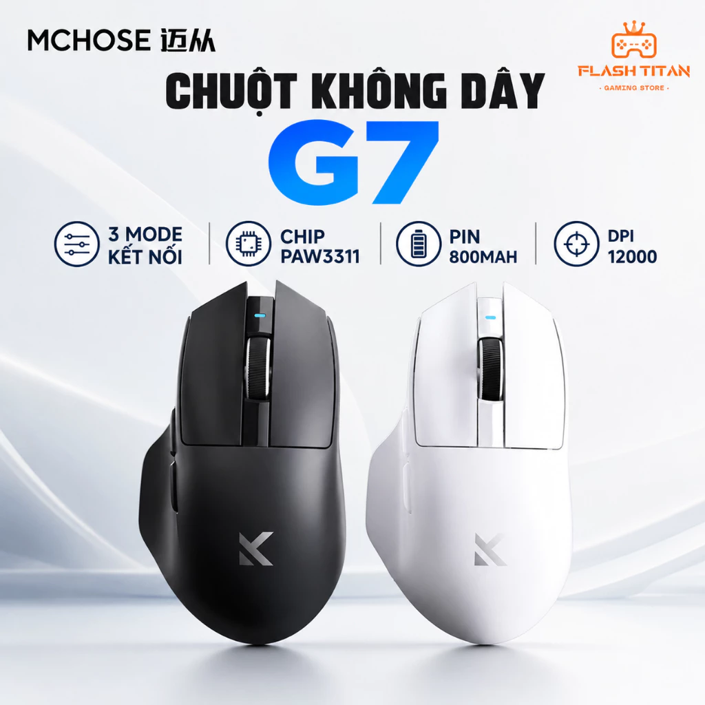 Chuột Máy Tính Không Dây Mchose G7 - Chip PAW3311 Mạnh Mẽ - Pin 800mAh - Thiết kế công thái học