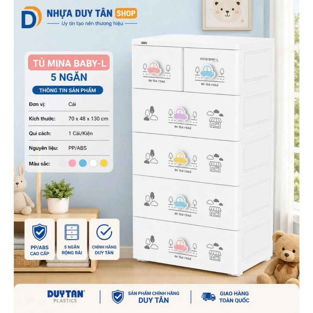Tủ Mina Baby-L 5 ngăn, Tủ Nhựa Duy Tân 2026- Tay nắm kiểu mới