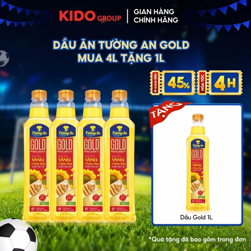 [TẶNG 1 CHAI 1L] Combo 4 Chai Dầu Ăn Thượng Hạng Tường An Gold 1L