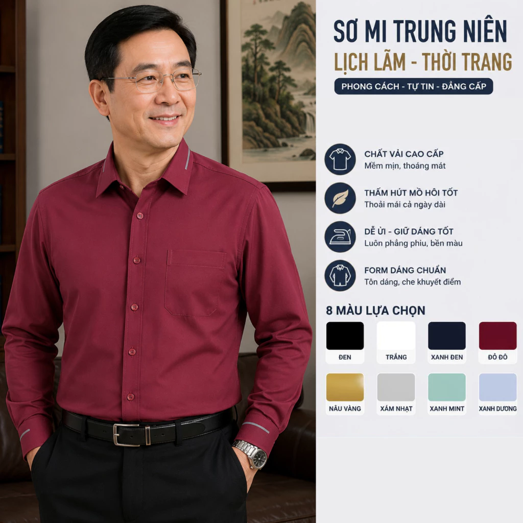 Áo Sơ mi nam tay dài 1 túi GEN ALPHA,CHẤT LIỆU KATE LỤA, Sơ mi lụa 1 túi ngực công sở GEN124