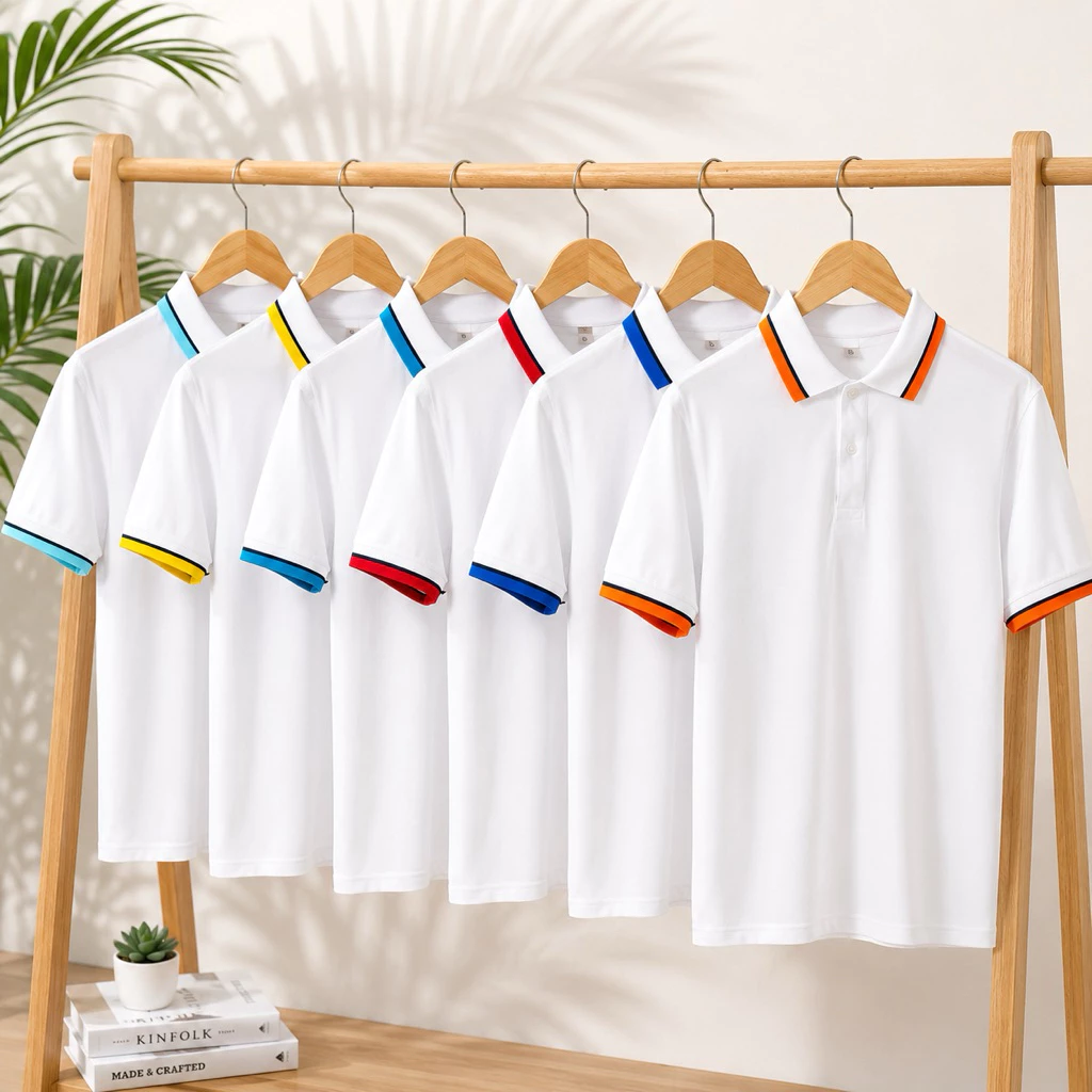 [1 áo cũng in] Áo polo đồng phục in theo yêu cầu bảng màu trắng sọc - vải cá sấu poly - Viễn Phát Uniform
