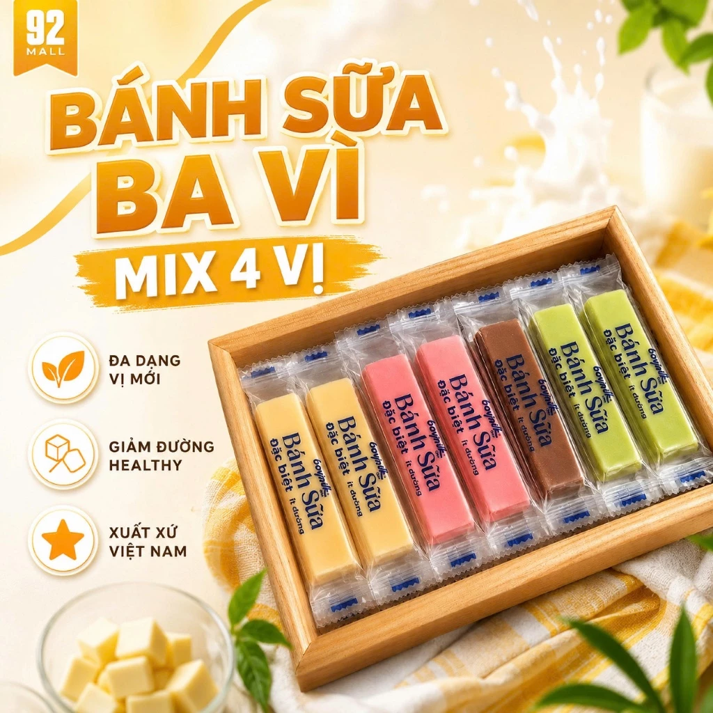 [ĂN VẶT] Bánh Sữa Ba Vì Mix 4 Vị Hương Vị Đậm Đà Chuẩn Ba Vì Túi 500G Hàng Chuẩn Chính Hãng
