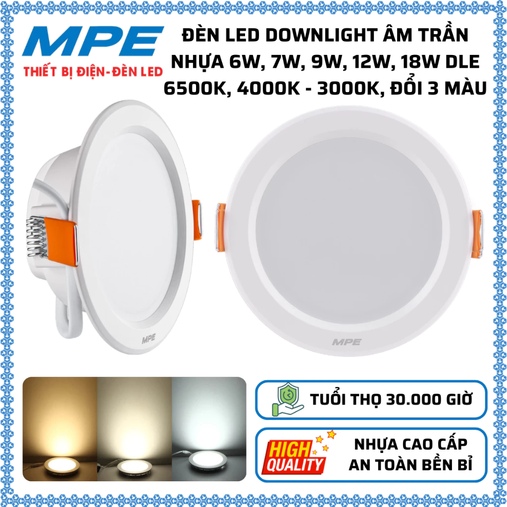 (Chính hãng MPE) Đèn Led Panel Âm Trần Tròn MPE 9W -Lỗ khoét 90mm và 100mm -Driver trong thân