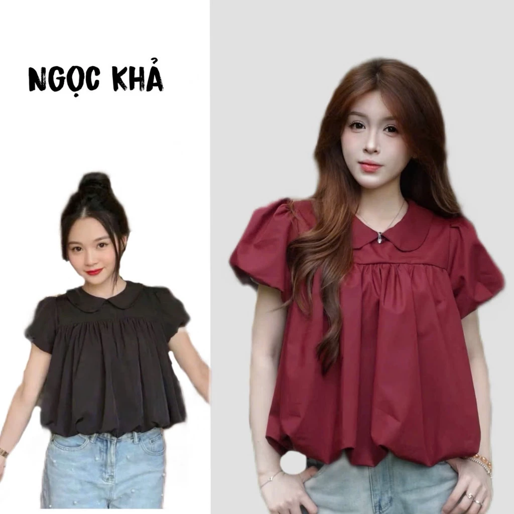 Áo Nữ  Cổ Sen Dáng Bí Tay Bồng – Áo Kiểu Tiểu Thư Hàn Quốc Nàng Thơ A34