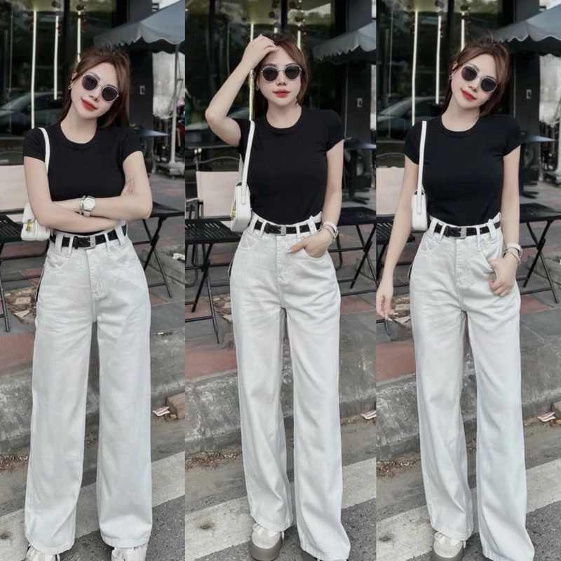 Quần Jeans Suông Màu trắng chất vai QC mềm WJeans06