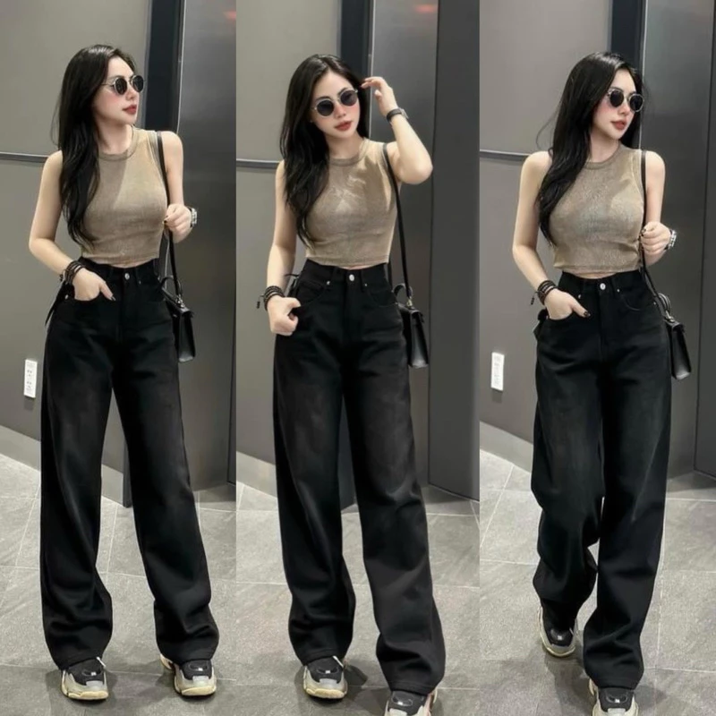Quần Jeans suông màu đen tuyền chất vải QC mềm WJeans07