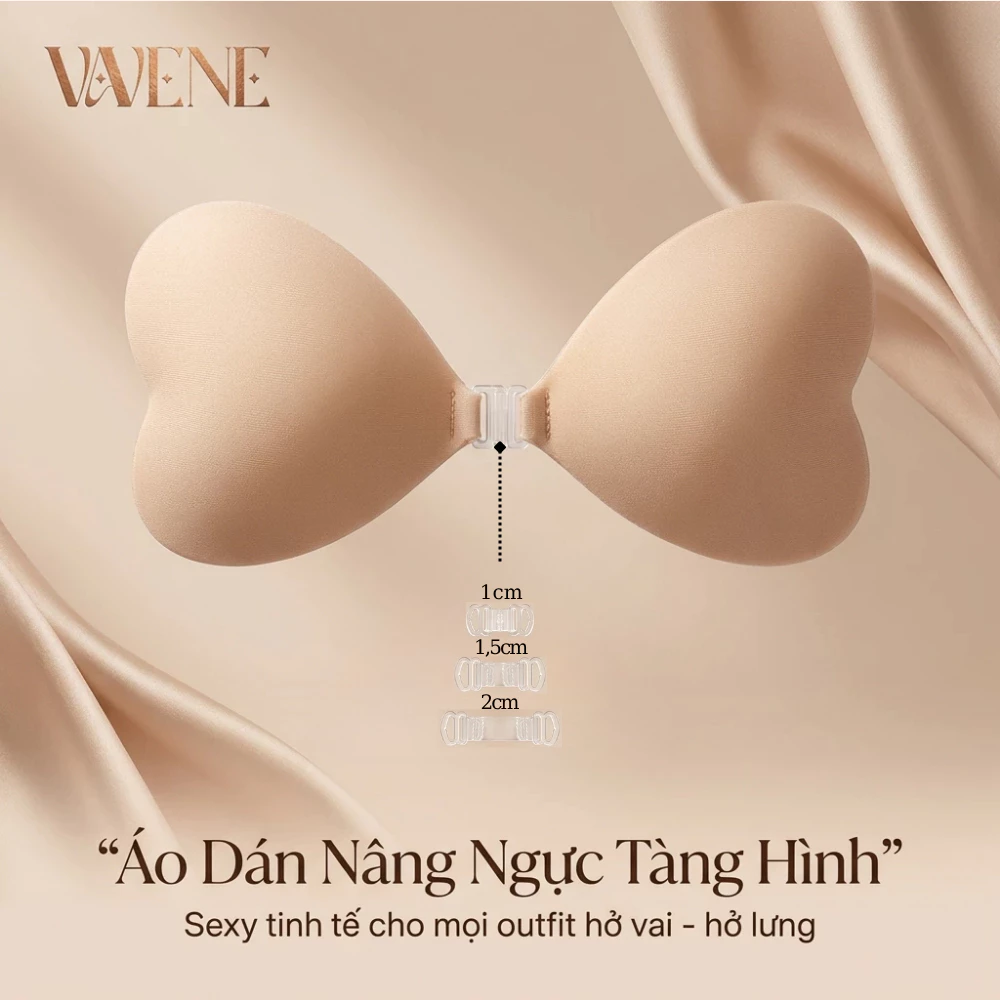 Áo dán Vanvene, Áo dán AD22 hình tim cài trước đệm 2cm, dán sillicon siêu chắc chắn tái sử dụng nhiều lần