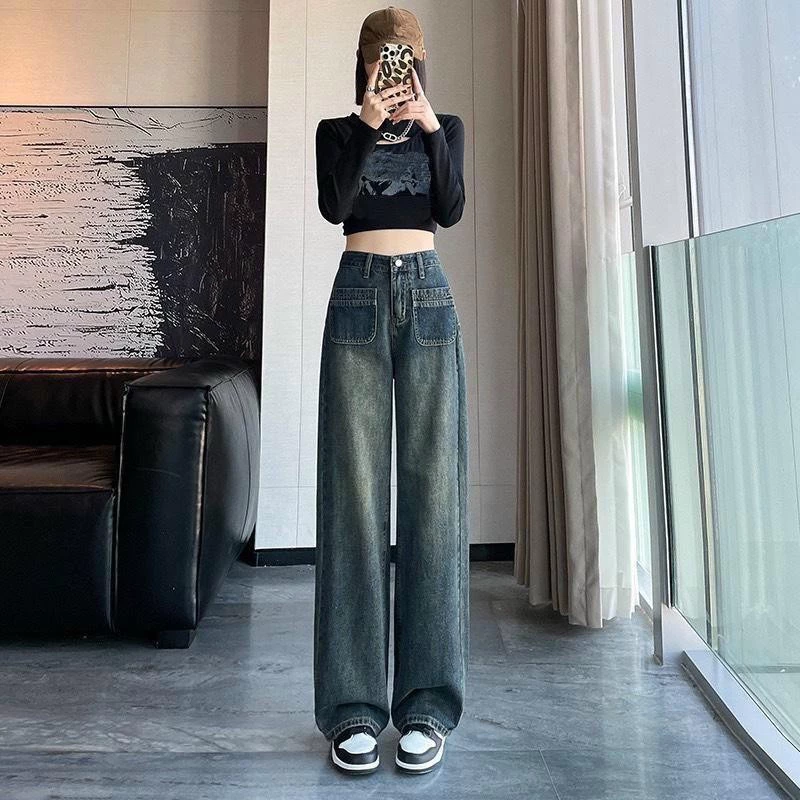 Quần jeans nữ ống rộng may viền chắp thân cực xinh xắn hot trend WJenas08