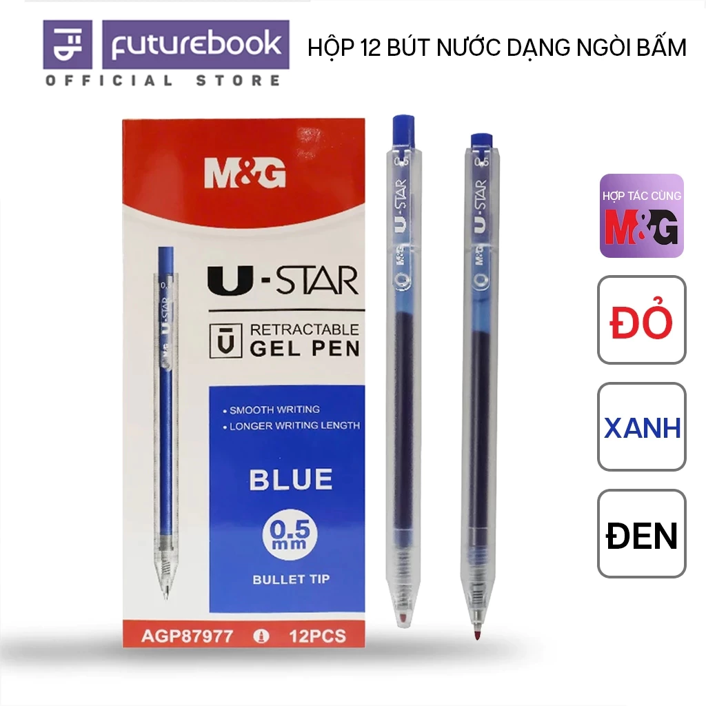 [Hộp 12 Cây] Bút Gel Bấm AGP87977 M&G Ngòi 0.5mm Tím, Xanh, Đỏ, Đen FUTUREBOOK Phân Phối Chính Hãng - U.STAR