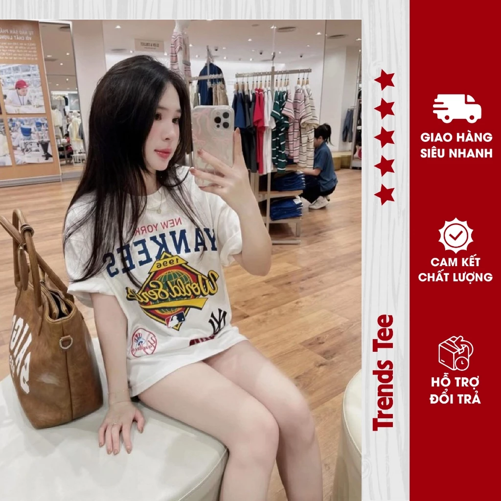 Áo Thun Nam Nữ Cotton 100% Cao Cấp 250Gsm In Hình NY Yankess Form Dày Dặn Co Giãn 2 Chiều