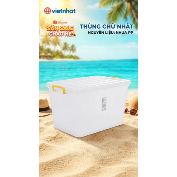 Thùng nhựa đựng đồ dùng sinh hoạt chữ nhật từ 55L đến 90L Có bánh xe linh hoạt - Việt Nhật Plastic