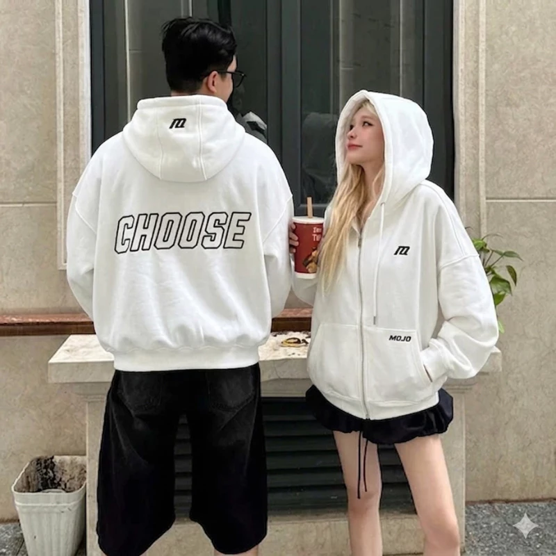 Áo Hoodie Khóa Kéo Unisex Form Rộng CHOOSE MOJO, Áo Khoác Nỉ Có Mũ Nam Nữ Oversize Streetwear Hàn Quốc ( có túi trong )