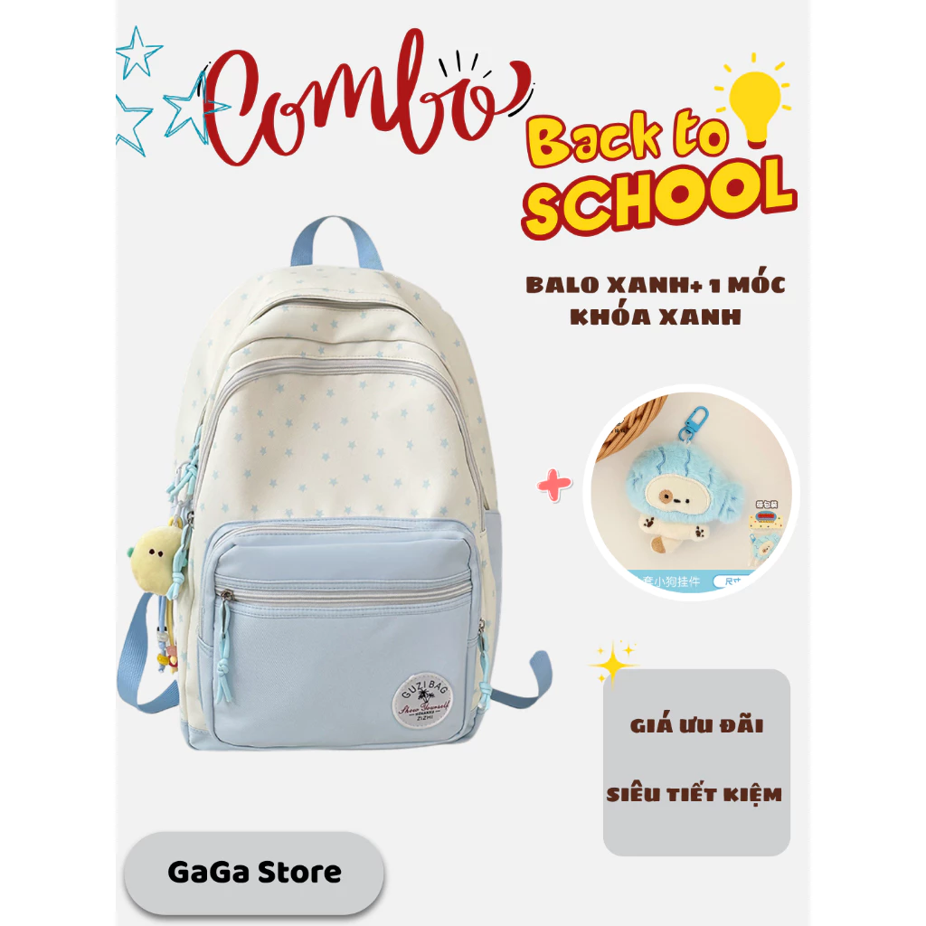 Balo học sinh cấp 2, balo nữ hàn quốc họa tiết ngôi sao màu pastel nhiều ngăn phong cách ulzzang y2k B862 gagastore