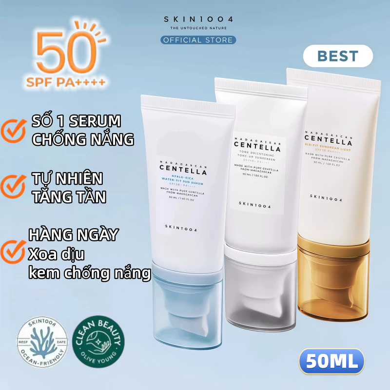 【SPF50 𝗦𝘂𝗻𝗰𝗿𝗲𝗲𝗻] SKIN1004 Kem chống nắng Madagascar Centella Air-Fit Plus 50ml/ Air-Fit Light 50ml/ Hyalu-Cica Water-Fit