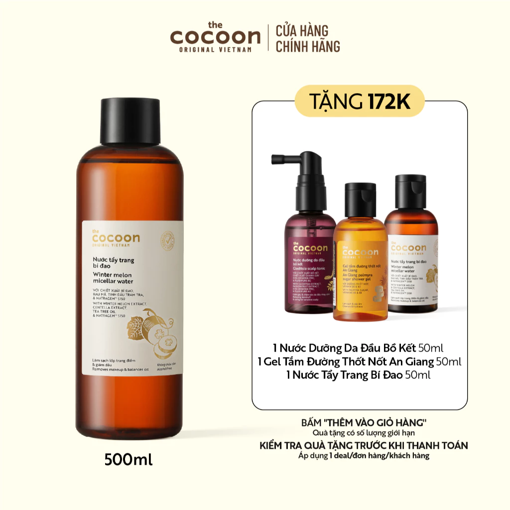 Bigsize - Nước tẩy trang bí đao Cocoon tẩy sạch makeup & giảm dầu 500ml