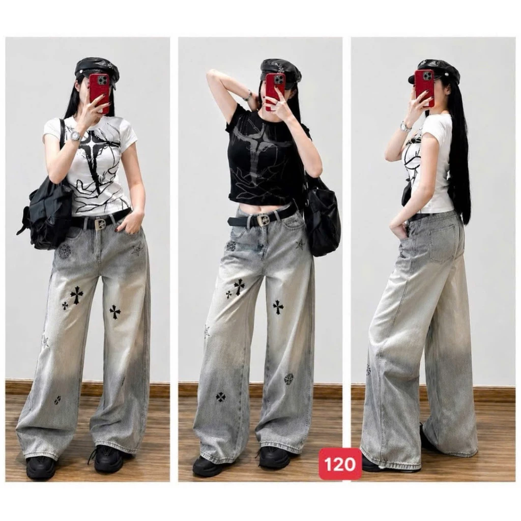 Quần jean nữ ống rộng, quần baggy túi hộp cao cấp mẫu mới thời trang Bi_shop ms1249