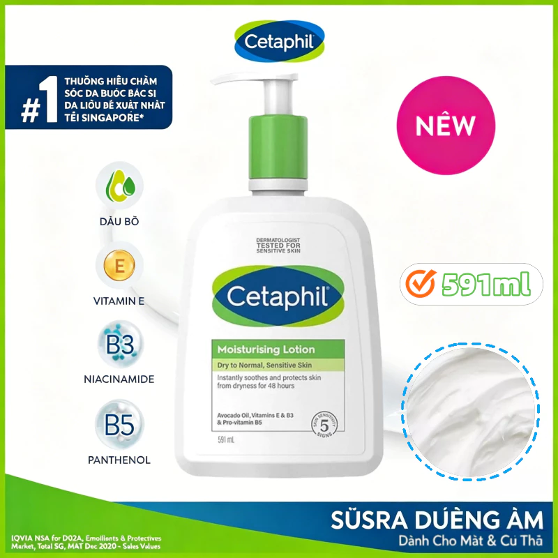 [Dung lượng lớn] Cetaphil Lotion dưỡng ẩm toàn thân – Thấm nhanh, không bết, cho da khô Moisturizing Lotion 591ml