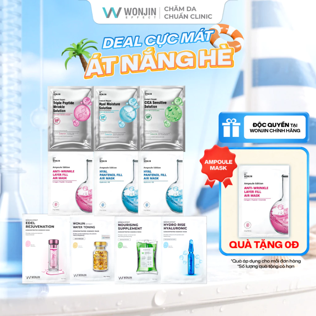 [ Tặng 1 WonJin Ampoule] Combo 10 Mặt Nạ MIX Đủ Bộ Dưỡng Da Chuyên Sâu WonJin Mask 30g x10 [B3]