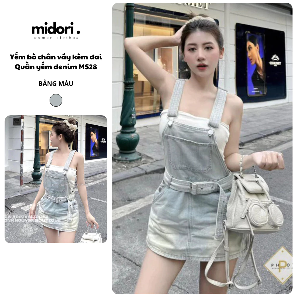 Yếm Bò Jean Giả Váy Kèm Đai Midori Shop Quần Yếm Denim Lưng Cao Hot Trend Trẻ Trung Dễ Thương MS28