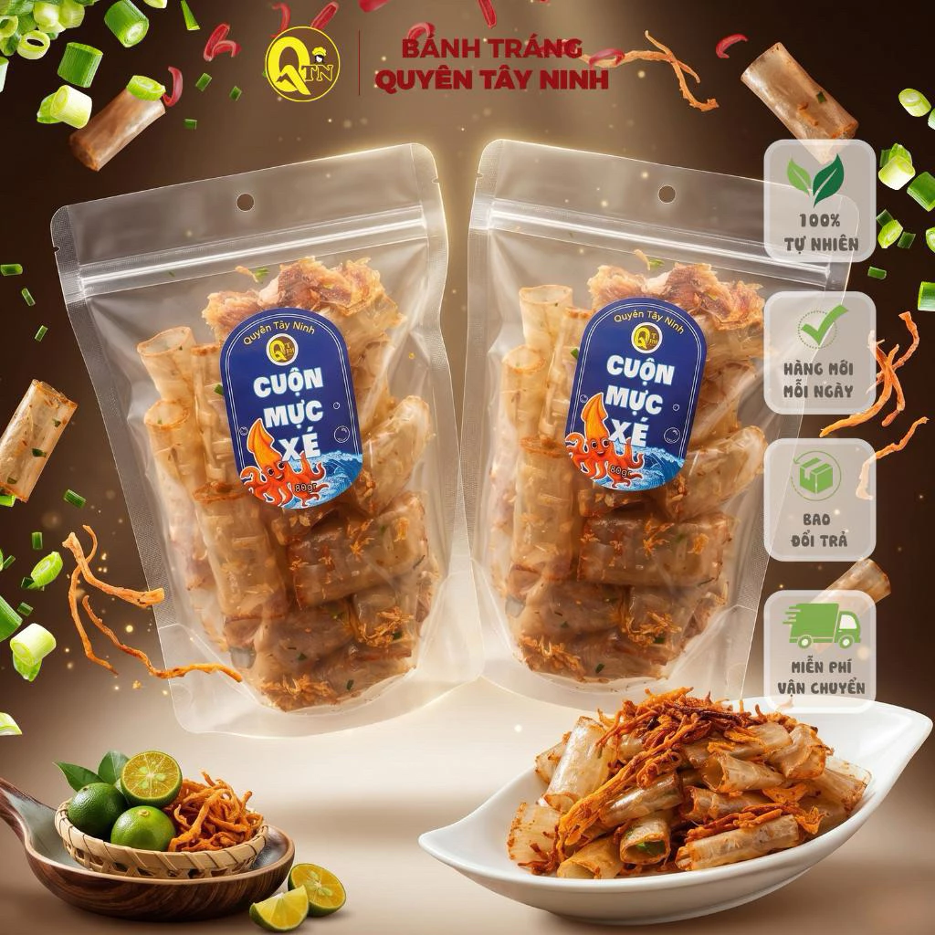 2 Bịch Bánh Tráng Cuộn Mực Xé ,Tomyum, Mực, Rong Biển, Gà Quay, Xike Cuộn Tôm- Bánh Tráng Quyên Tây Ninh
