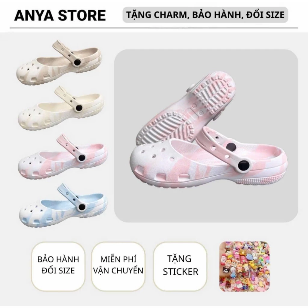 [ Tặng Charm ] Dép Sục Quai Hậu Nữ Dễ Thương Phối Đồ Xinh Chất Liệu EVA êm Chân Anyastore