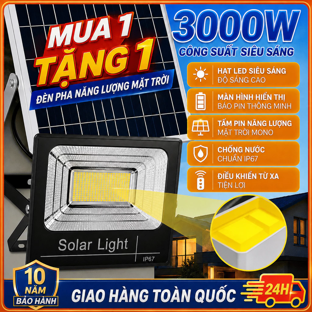 Đèn Đường LED Pha IP67 Năng Lượng Mặt Trời Chống Nước
