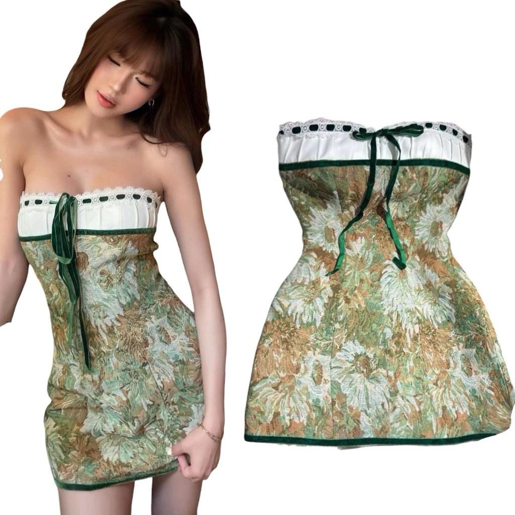 644 - Đầm Cúp Ngực Body Viền Ren Vải Hoạ Tiết Hoa