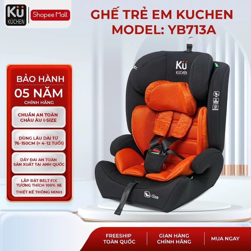 [Chuẩn Châu Âu i-Size UN R129 ] BH 5 NĂM - Ghế ô tô an toàn trẻ em 4-12 Tuổi Kuchen YB713A