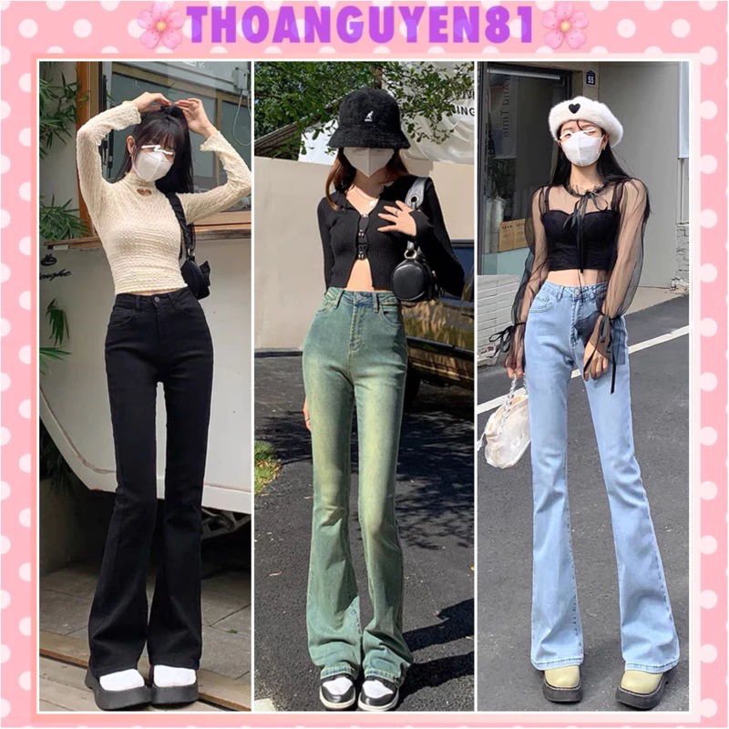 Quần Jeans nữ ống loe co giãn, quần bò ống đứng cạp cao 3 mầu siêu hót WJeans019