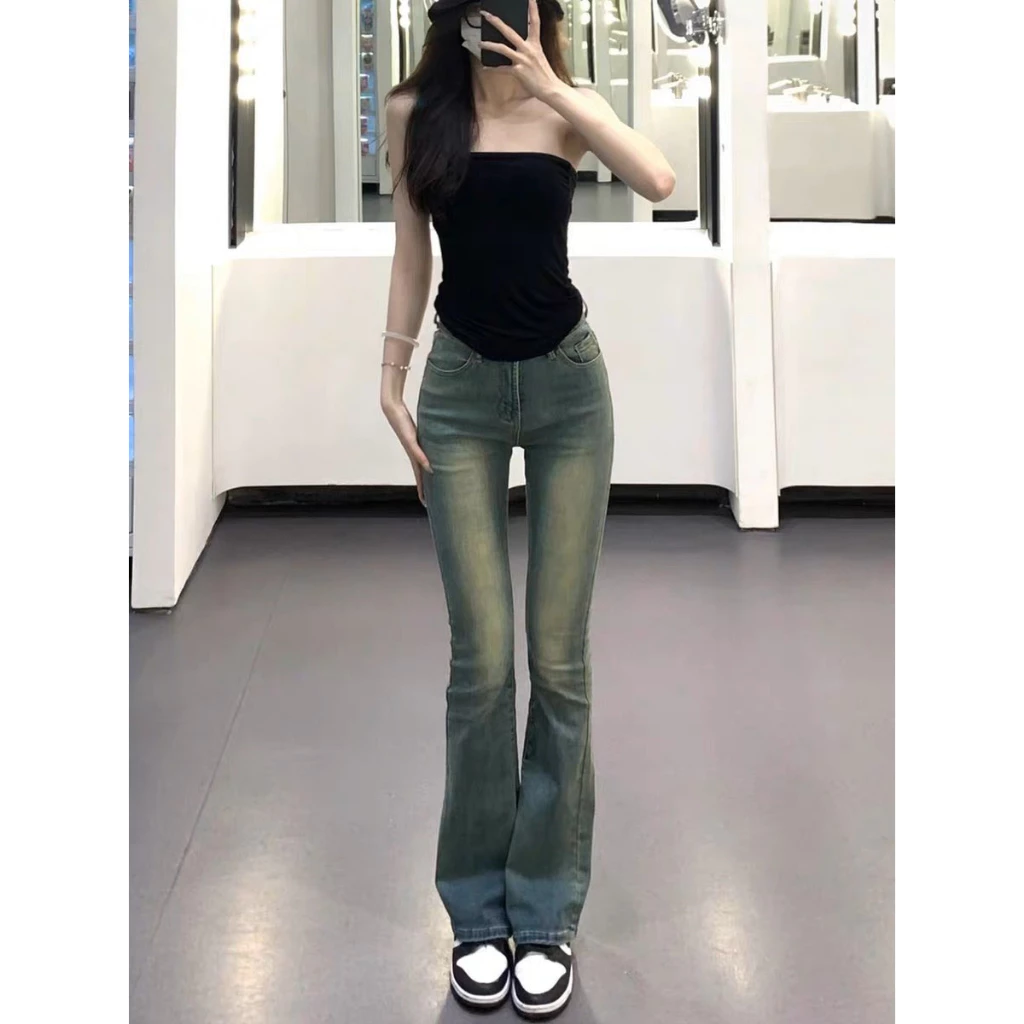 Quần Jeans nữ ống loe co giãn, quần bò ống đứng cạp cao 3 mầu siêu hót