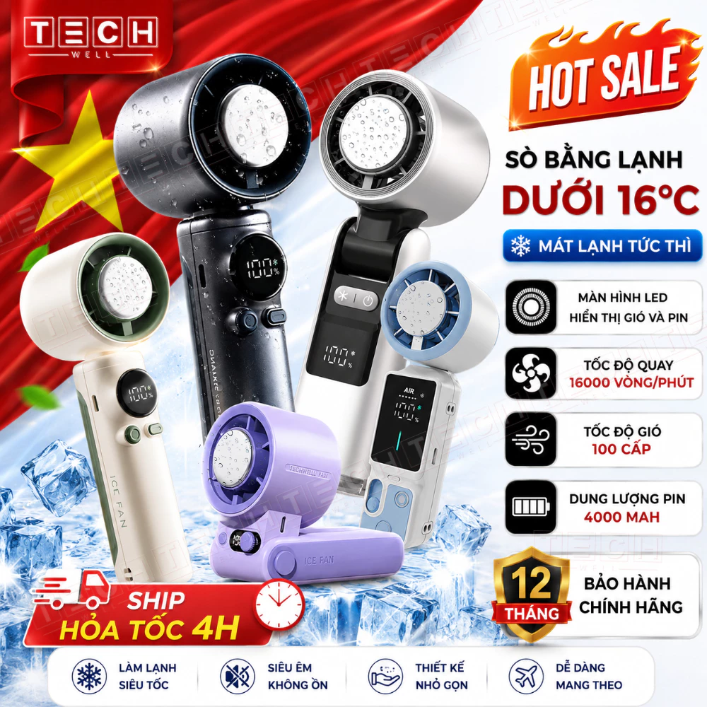 [XẢ HÀNG] Quạt Cầm Tay Mini Tích Điện Có Sò Lạnh, Quạt Mini 199 Cấp Độ Gió Siêu Mạnh, Xoay Gấp 180°C