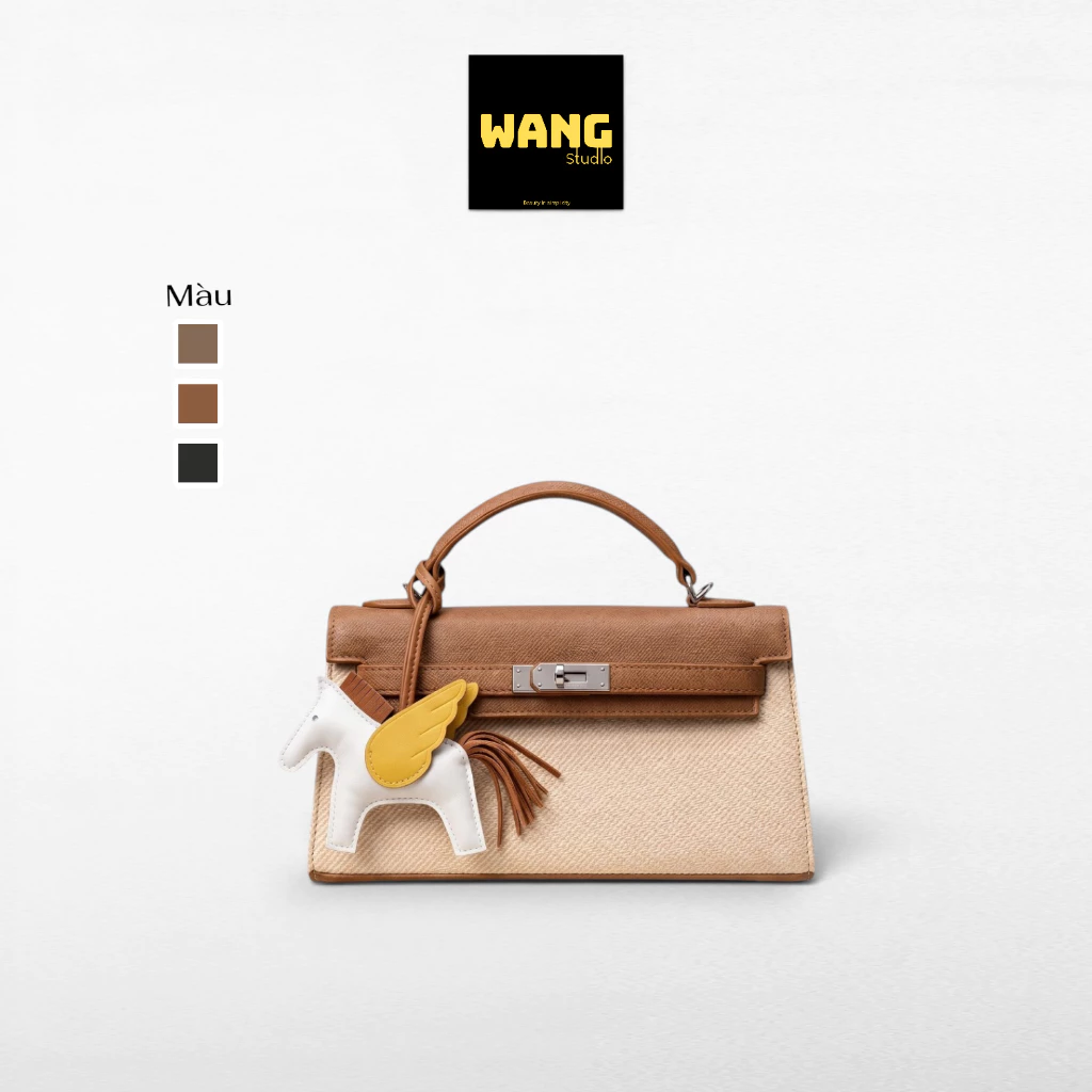 Hàng Sẵn - Túi Đeo Chéo Quai Xách Da Trơn Dáng Chữ Nhật Kèm Charm Ngựa (ms204)