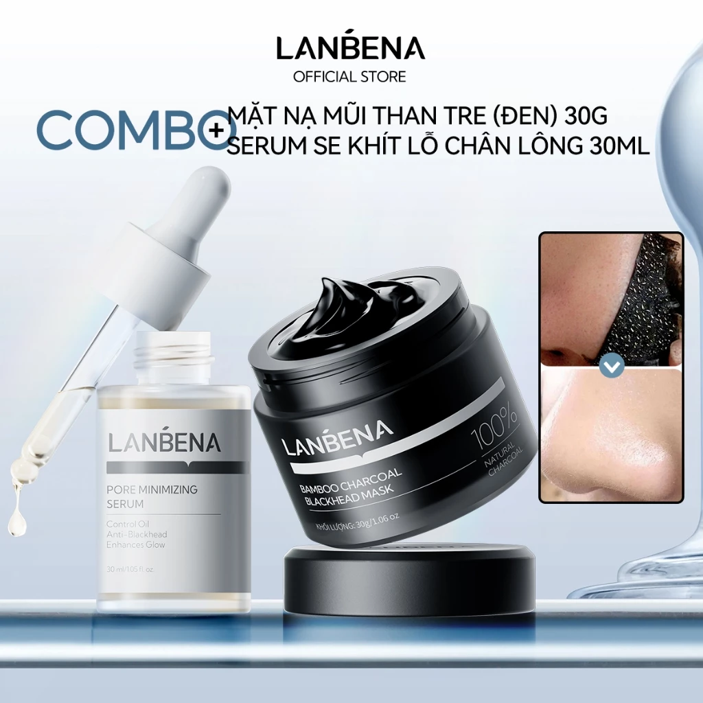 LANBENA Combo Lột Mụn Đầu Đen & Serum (30g+30ml) Thu Nhỏ Lỗ Chân Lông Dưỡng Ẩm,Làm Sạch Mụn Đầu Đen Tận Gốc Làm Skincare