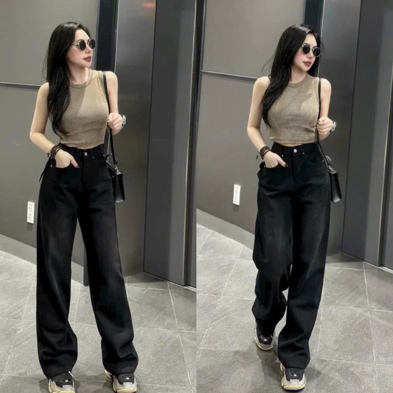 Jeans Suông Nữ Tông Màu Đen Tuyền Trẻ Trung Năng Động Phong Cách WJeans022