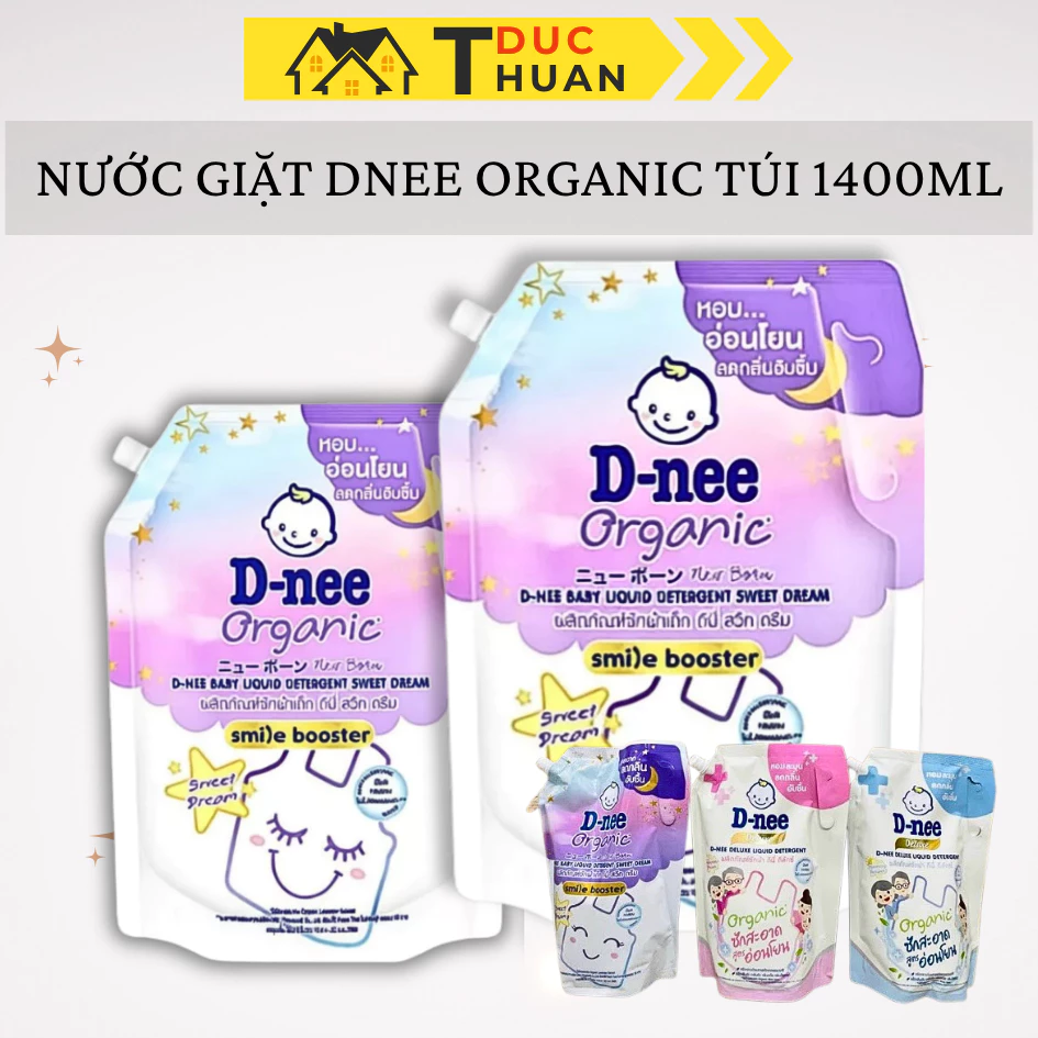 Nước giặt D-nee cho trẻ sơ sinh, mềm dịu, thơm nhẹ, không hư hại quần áo - Túi 1400ml - DT HOME