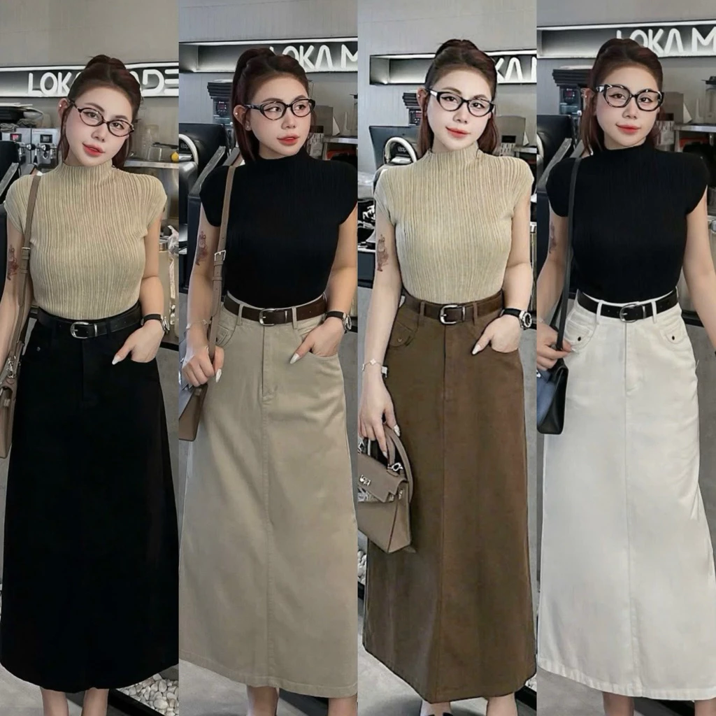 Chân váy Dài jean mềm có 4 tông màu ,2 chiều dài 90cm CV959