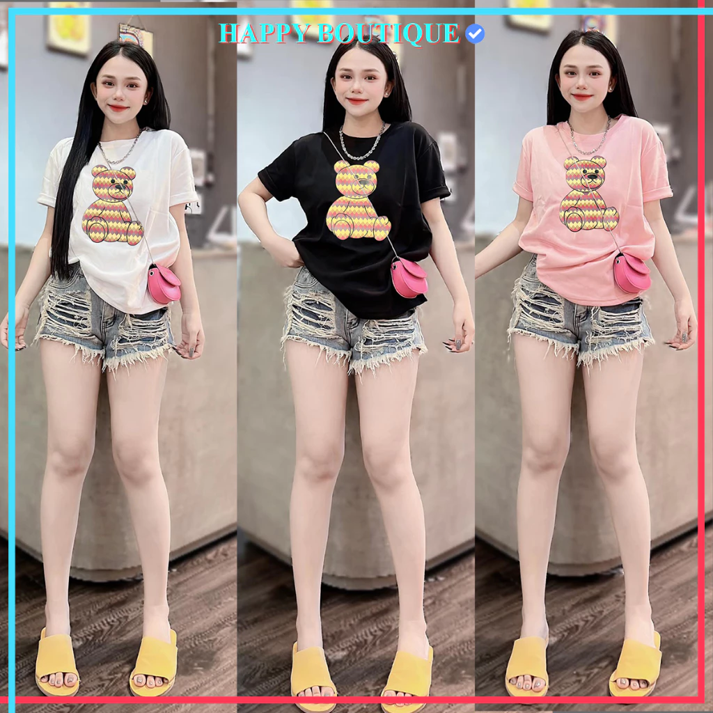 [40~60kg] Áo Thun Thái Nữ Form Vừa [Mã A64] Cotton 100 % Mềm Mịn Mát, Phong Cách, Cá Tính, Độc Đáo [Gấu Kim Cương]